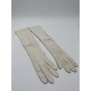Vintage Womens Saks Fifth Avenue White Leather Long Gloves 7 1/2 Made in France